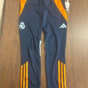 Adidas Kids Navy Joggers with Orange Stripes
